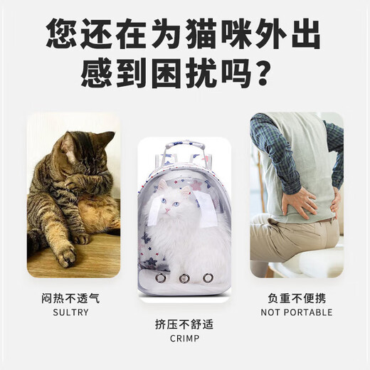 启萌先生猫包外出大号宠物包太空舱猫咪背包便携包猫狗双肩包书包航空箱 粉色透明太空舱猫包（16斤内） 已商品后面斤数为准