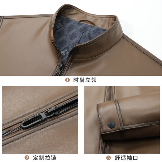 Langdeng simulated leather jacket for men in autumn and winter business casual stand collar retro PU leather jacket for men brown 2XL (185/100A)