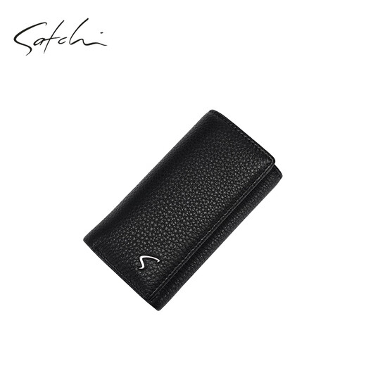 SATCHI/Sha Chi Men's Bags Fashion Leather Multifunctional Key Pack Daily Variety Card Bag Short Ticket Fip [Black] Sha Chi