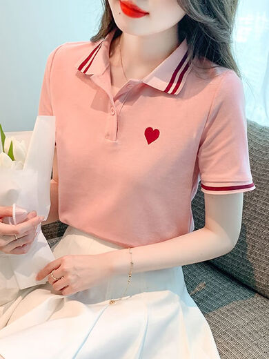 棠檀t恤衫女024年女款短袖恤翻领运动上衣宽松刺绣幼师园服夏季工作服 9926#紫罗兰 S 建议60-75斤）