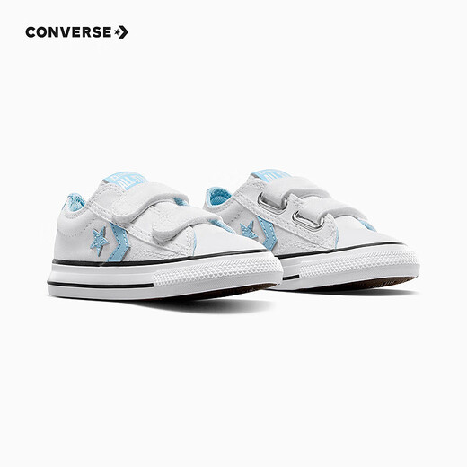 Converse Converse children's shoes for boys and girls low-top canvas shoes summer new Star Arrow Velcro children's casual shoes white/blue 22 recommended foot length 13cm