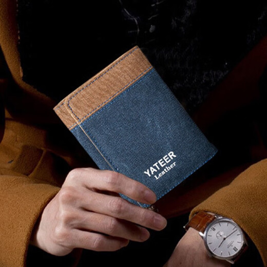 Feng Shang Canvas Wallet Men's Retro Retro Short Trespliables Denim Cambio de estudiantes Bolsa de tarjeta pequeña Minimalista Minimalista Regalos Denim 3 veces Men de billetera [azul 3 veces azul]