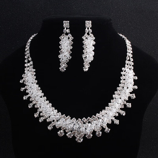 Shijun (SHIJUN) Chinese Valentine's Day Gift European and American Bride Wedding Necklace Earring Set Two-piece Set Fashionable Imitation Crystal Collarbone Chain