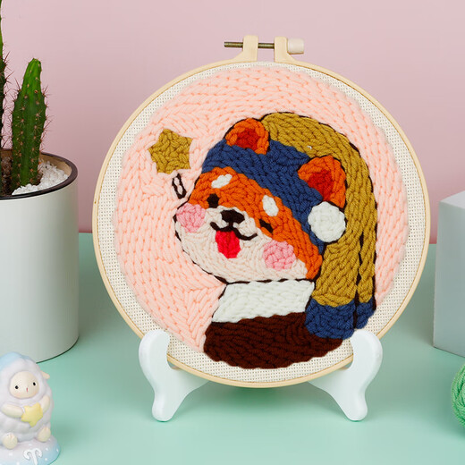 
CLCEY children's handmade DIY yarn poke embroidery material bag Russian embroidery poke embroidery school handmade lesson self-embroidery gift Little Red Riding Hood + adjustable poke needle ++ wooden stand