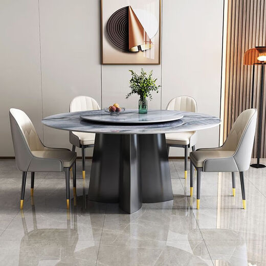 Huaiyin Rock Platte Esstisch mit Plattentisch Haushalt kleine Wohnung Superkristall runder Tisch Moderner einfacher heller Esstisch und Stuhlkombination 880# Kristall Runde Tisch + 6 Beller/Weltraumstuhl 75cm 130*130*