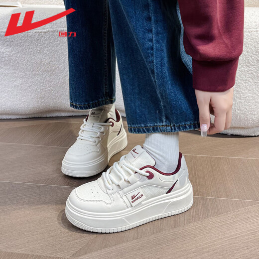 Pull back women's shoes thick-soled white shoes for women 2024 new spring leather waterproof sports shoes for women versatile casual sneakers for women beige 38