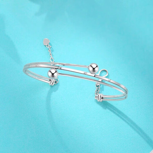 Yuan Shengfu's new PT950 fashionable, simple and versatile double-ball platinum bracelet, genuine platinum round ball open bracelet, 7.93g/ring 56mm