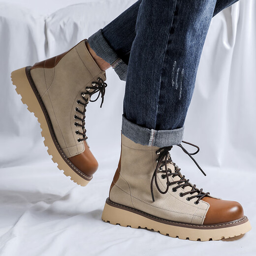 KGV Martin Boots Herren neue britische Stil atmungsaktive High-Top-Schuhe dicker Sohle Erhöhung Arbeitstiefel Trendy Denim Boots Herrenstiefel gelbe Erhöhung 41 Standard Lederschuhgröße