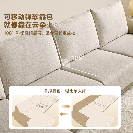 Quanyou Home Modern Simple L-shaped Fabric Sofa Living Room Home Large Solid Wood Frame Imperial Concubine Corner Sofa Imitation Cotton and Linen Forward Fabric Sofa (1+3+ Turn)
