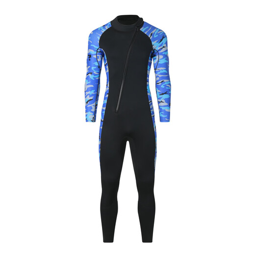 BLUE DIVEBLUEDIVE cross-border 3MM one-piece wetsuit for men to go to the sea, cold-proof wetsuit, warm swimsuit, 3mm camouflage gray hooded S S