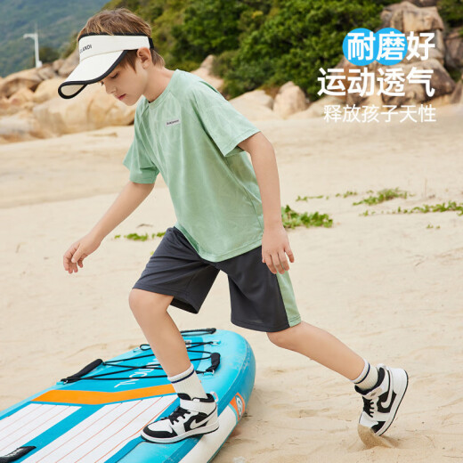 Pregunte Junior Children's Day Sports Sports Sports 25 Summer Thin Boy Short Manga Shortas Shorts de camiseta Running Running Green [JE2MHS13918M] 160
