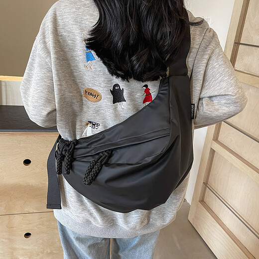 慕昂包包通勤大包女2024新款时尚大容量软皮单肩包休闲饺子包斜挎背包 黑色 大号