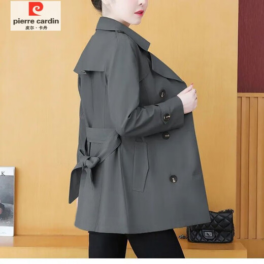 皮尔卡丹（pierre cardin）女装风衣女士春秋季新款韩版时尚休闲百搭中长款外套女大衣 墨绿色 4XL 建议152-170斤