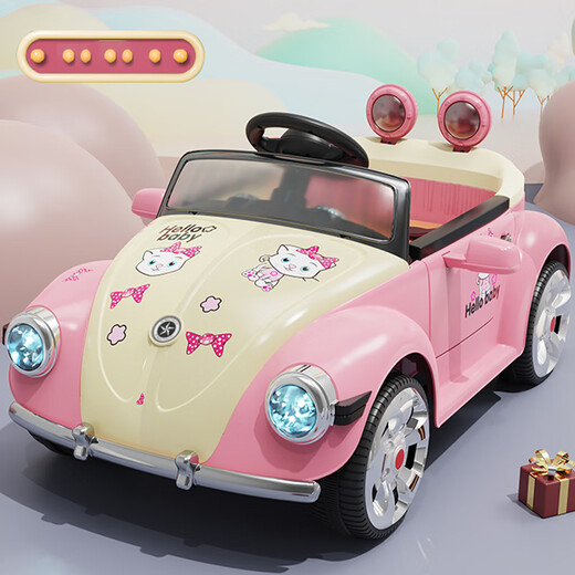 Bebeiya children's electric car four-wheeled princess car girl's toy car can sit on Internet celebrity swing baby can remote control car pink dual-drive leather seat + remote control + early education story