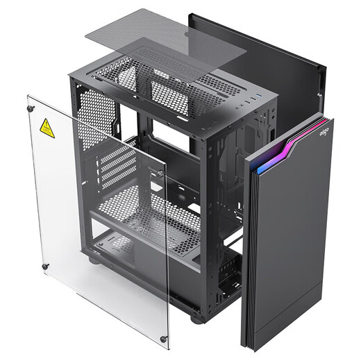 爱国者JV13 MATX侧透亚克力240水冷台式主机台式机电脑机箱 黑色+RGB炫彩风扇*3