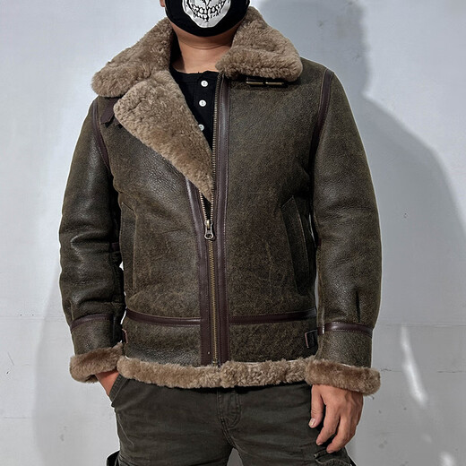 
Aole genuine leather leather jacket for men B3 pilot thickened sheep fur integrated fur winter cold motorcycle jacket coat brown leather camel hair curl XXS 48 Recommended 115-126Jin [Jin equals 0.5 kg]