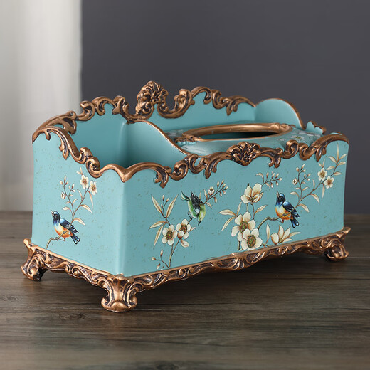 Tira Living Room European Tissue Box Multi-functional Paper Box Coffee Table Home Creative Decoration Ornament Remote Control Storage Box 1047 Blue Warbler Blossom