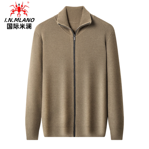 International Milan high-end brand men's 100% pure wool sweater men's autumn and winter zipper lapel knitted cardigan warm jacket sweater dark gray thickened M/105/48 recommended 95-115Jin Jin equals 0.5 kg