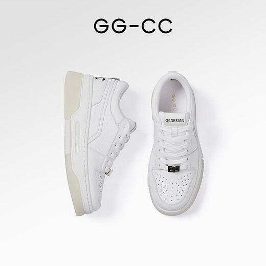 GG-CC【纯白恋歌】真皮厚底小白鞋女新款松糕休闲板鞋面包鞋G23u9732 米白色 36