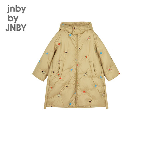 Jnby von Jnby Jiangnan Buddies Kinderkleidung Winterkleidung Männer und Mädchen Lange Down Jacket Hooded Stickmuster Kinder 1N0C13601 287 Yellow Khaki 100 cm