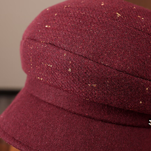 布塔新款贝雷帽女秋冬韩版小香风复古百搭英伦黑色帽子显脸小保暖帽子 酒红色