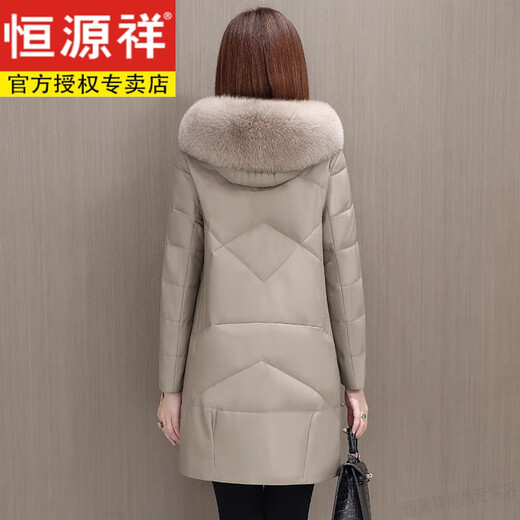Hengyuanxiang Light Luxury 2025 Nouvelle veste en cuir vers le bas, Juren en cuir en cuir de mi-longueur de mouton de grande veste de grande taille plus en velours épaissie de gris violet 2xl [recommandé 130-145jin [Jin est égal à 0,5 kg]]]