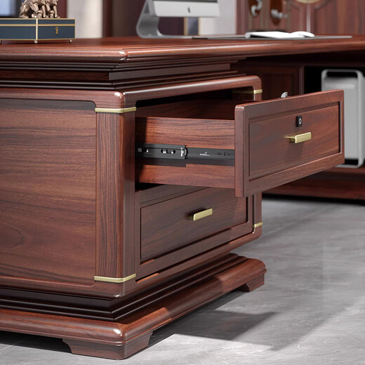 YARXCHEG desk boss desk new Chinese style all solid wood chairman's study office president desk ebony wood executive desk 3.6 meters boss desk