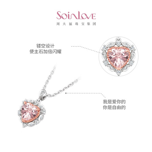 Chow Tai Fook SOINLOVE Love Laurel 18K Gold Morganite Diamond Necklace Clavicle Chain VV243