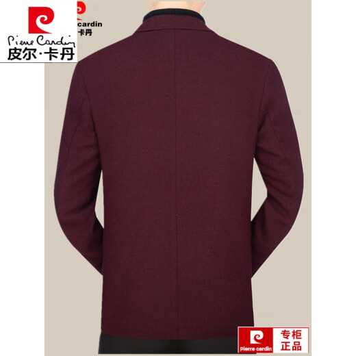 Pier Cardin's new wool casual suit men's middle-aged young luxury wool suit jacket men's slim spring and autumn suit jacket men's burgundy L 175 (120-138Jin [Jin equals 0.5 kg])