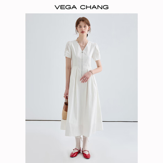 Vega Chang Temperament Kleid für Frauen Sommer 2025 Neues lässiges Festkörper -Farb -Taille -Schlampe und eleganter weißer langer Rock Klavier weiß M.