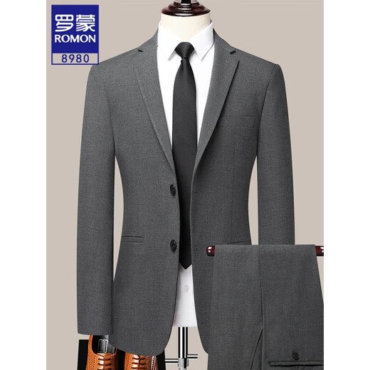 ROMON Striped Suit Men's Suit Formal Professional Wedding Groom's Dress Slim Business Casual Groomsmen's Suit Men's Dark Blue 8985 Suit Top + Pants 175/L Recommended 116-130 Jin Jin equals 0.5 kg