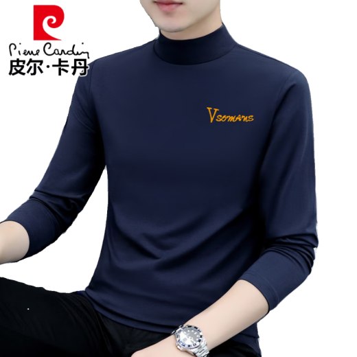 皮尔卡丹（pierre cardin）秋冬半高领打底衫男士长袖T恤纯棉秋衣百搭加绒简约加厚保暖内衣 黑色 YP-C6187 加绒 M