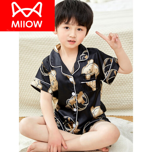 
Cat Man (MiiOW) Children's Ice Sense Boy Thin Summer Short Sleeve Boy Silk Pajamas Women's Silk Summer Baby Air Conditioning Home Clothing Set X Printed Short Silk 673 Bikachu Men M 16 size Height 140 150c