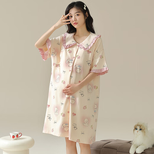 莫代尔睡裙夏季女带胸垫可外穿休闲大码纯棉孕妇哺乳产后月子服睡衣 11981  2XL