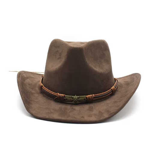 Xishengdo neuer Wildleder westlicher Cowboyhut Männer und Frauen Outdoor-Reisehut rollte Krempe Ethnic Top Hut Filz Hut braune Wildleder M (56-59 cm)
