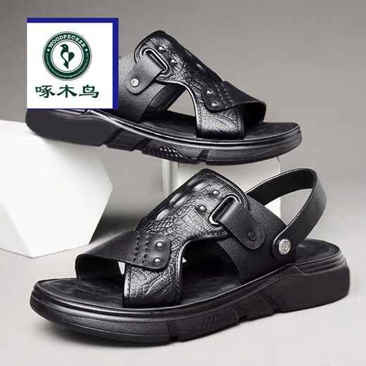 
Woodpecker Autumn Men's Sandals for Men's Genuine Leather Soft Sole Breathable Non-Slip Wear-resistant Outer Thick Sole Sandals Casual Beach Shoes Men 9921 Black Normal Edition Flagship Model 38 Standard Size Flagship Model