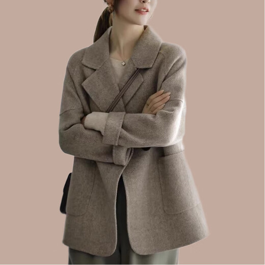 La Chapelle high-end woolen coat for women short and small 2025 autumn and winter new fashion versatile slim spring and autumn coat trend brown L 115-130Jin Jin is equal to 0.5 kg