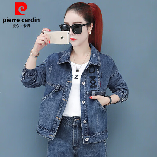 皮尔卡丹牛仔外套女2025秋季新款韩版时尚刺绣百搭宽松大尺码洋气上衣女装 9901#绣花款【蓝色】 M码【建议101--115斤】