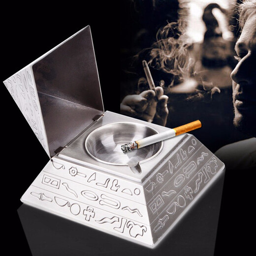Creative ashtray large stainless steel with lid retro pyramid personality Nordic American living room bookcase rack office desk bar coffee table art ornaments large