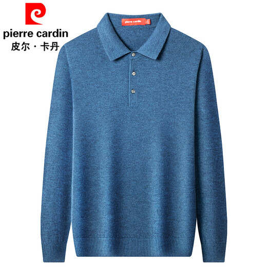 Pierre Cardin wool sweater men's 100% wool T-shirt long-sleeved polo shirt winter lapel sweater business casual bottoming sweater