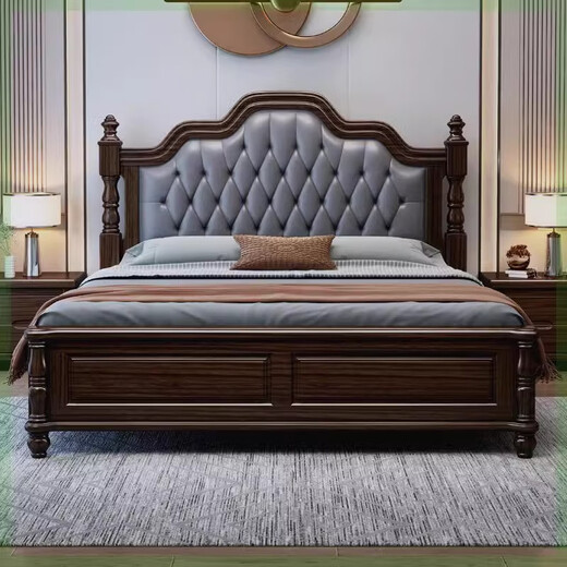 LAISDA Purpur Gold Sandelholz aus massivem Holzbett 1,8 Meter leichte luxuriöse amerikanische Bettweichbeutel Hauptschlafzimmer Doppelbett MJ699# 1,8 Meter Bett