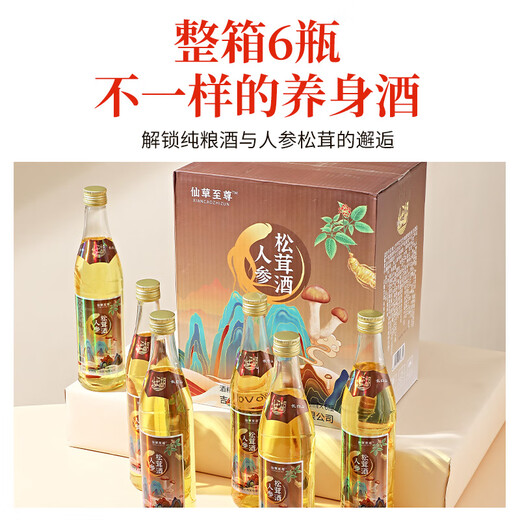 仙草至尊 人参松茸酒500ml*6瓶 人参酒52度枸杞茶杯滋补养生酒