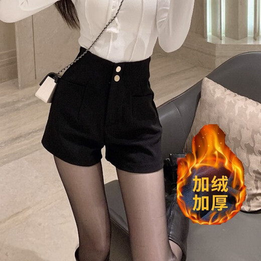 Ge Shihui shorts autumn and winter girls hot pants hot pants winter black shorts plus velvet casual pants high-waisted shorts with boots high-waisted suit shorts plus velvet L