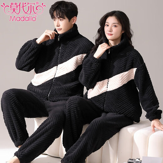 Modal autumn and winter coral velvet couple pajamas for women Korean style cute zipper cardigan home clothes men's simple casual suit CY9903 women M women