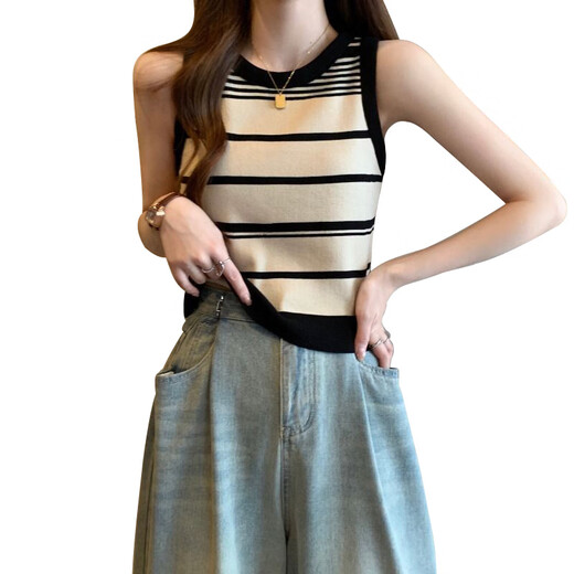 Water Flower New Striped Sling Vest Women's Underwear Slim Underwear Women's Round Collar Knitted Sweet Baseless Sleeveless Sling Top