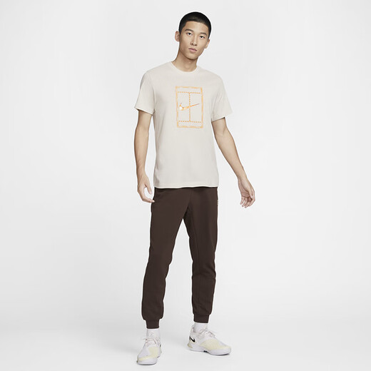 Nike Nike Tennis Uniform kurzärmeliges T-Shirt New Herren Rund Neck Sport T-Shirt Kulturelle Hemd bequem atmungsaktive Sportswear HF6218-104 [Hell Brown] XL
