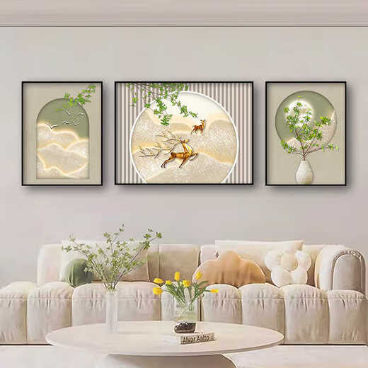 
Sense painting cream style living room decoration painting modern simple sofa background wall hanging painting Fulu triplet 2025 new mural JD13588 left and right 50*70 middle 90*70 crystal porcelain diamond-inlaid aluminum alloy gold frame
