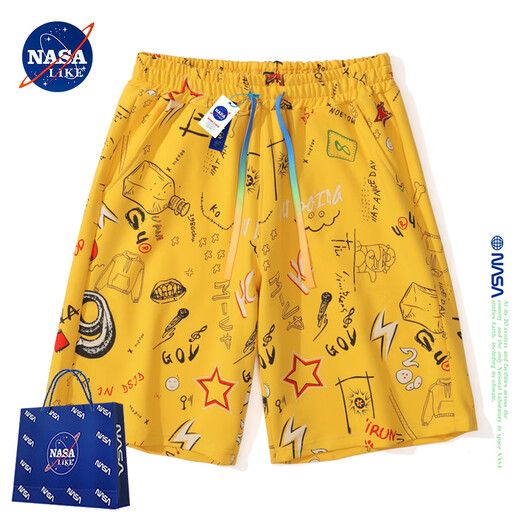 NASALIKE official full-print graffiti shorts men's summer casual shorts beach large pants men's sports breathable cotton pants white XL (recommended 129-145Jin Jin equals 0.5 kg)