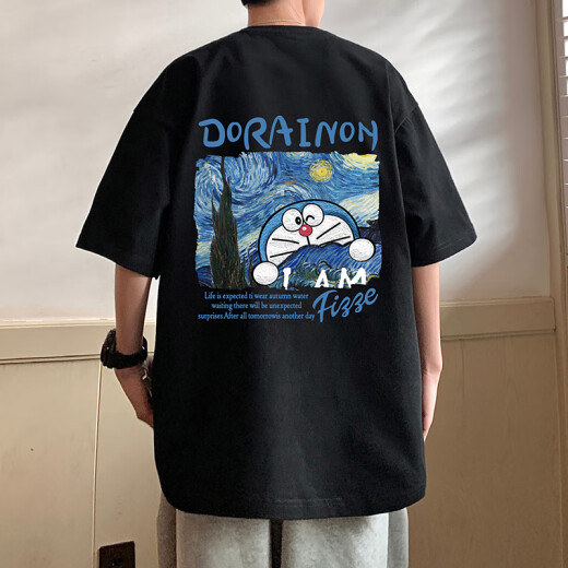 至唯哆啦A梦纯棉短袖T恤男夏季小叮当新款重磅宽松机器猫半袖潮牌上衣 T688白色 XL【推荐135-150斤】