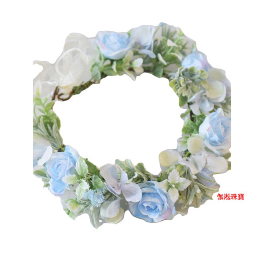 VAN CRUDE ANNORA garland headdress forest style handmade flowers fairy bridal headdress simulated blue garland photo studio travel shooting location bridesmaid green leaf pointed garland